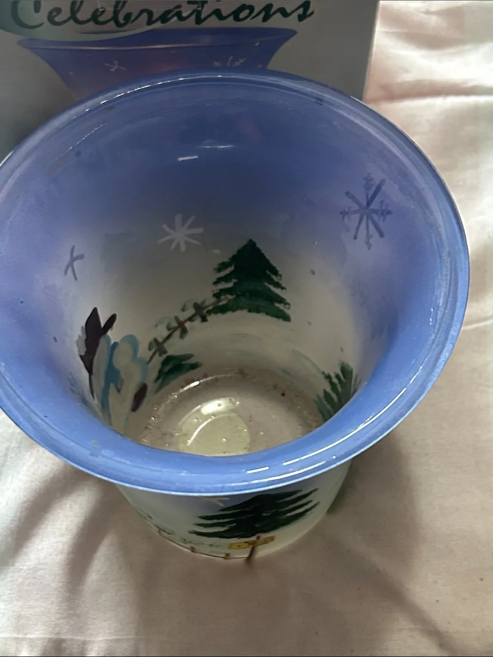 6” Frosted Snowman Hurricane- Blue/White Brand New in Box